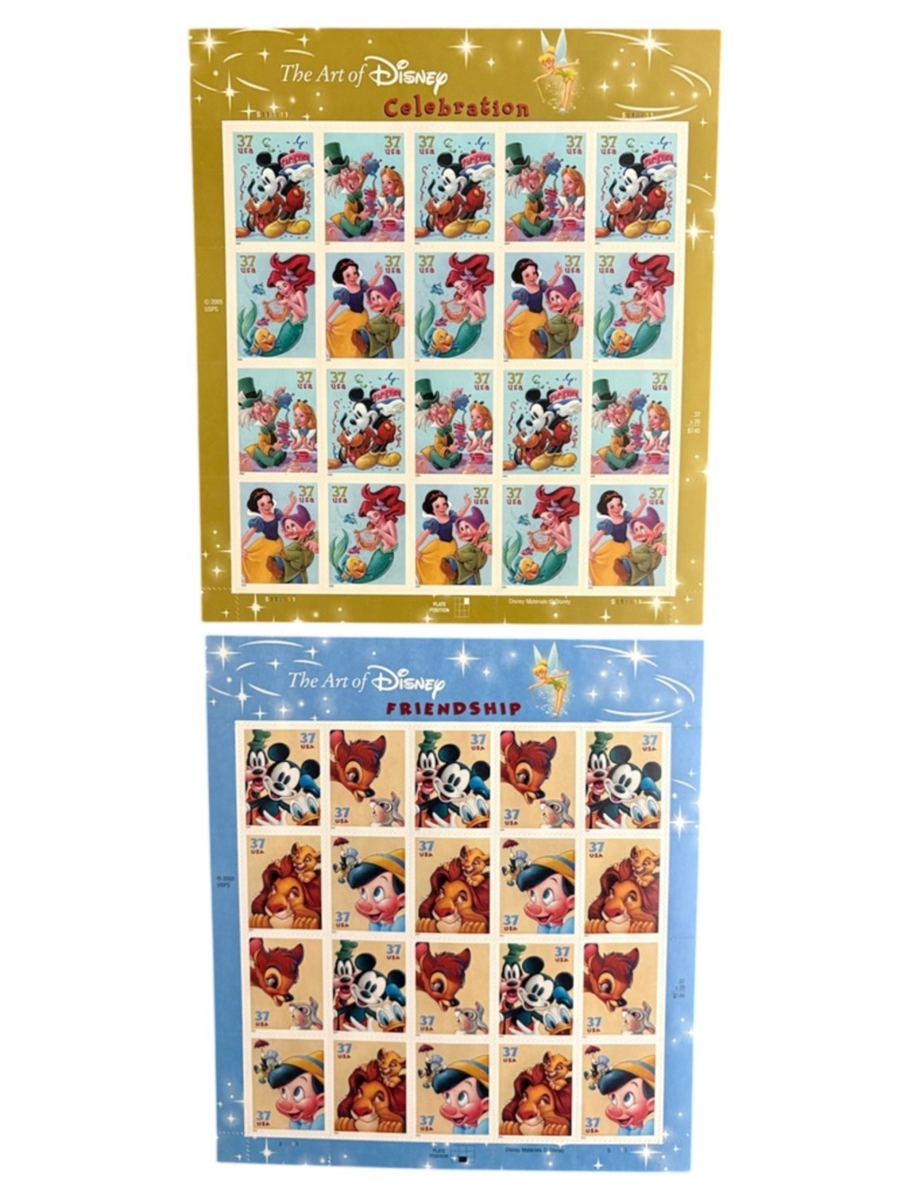 The Art of Disney Vintage Friendship and Celebration Stamp Sheet Bundle